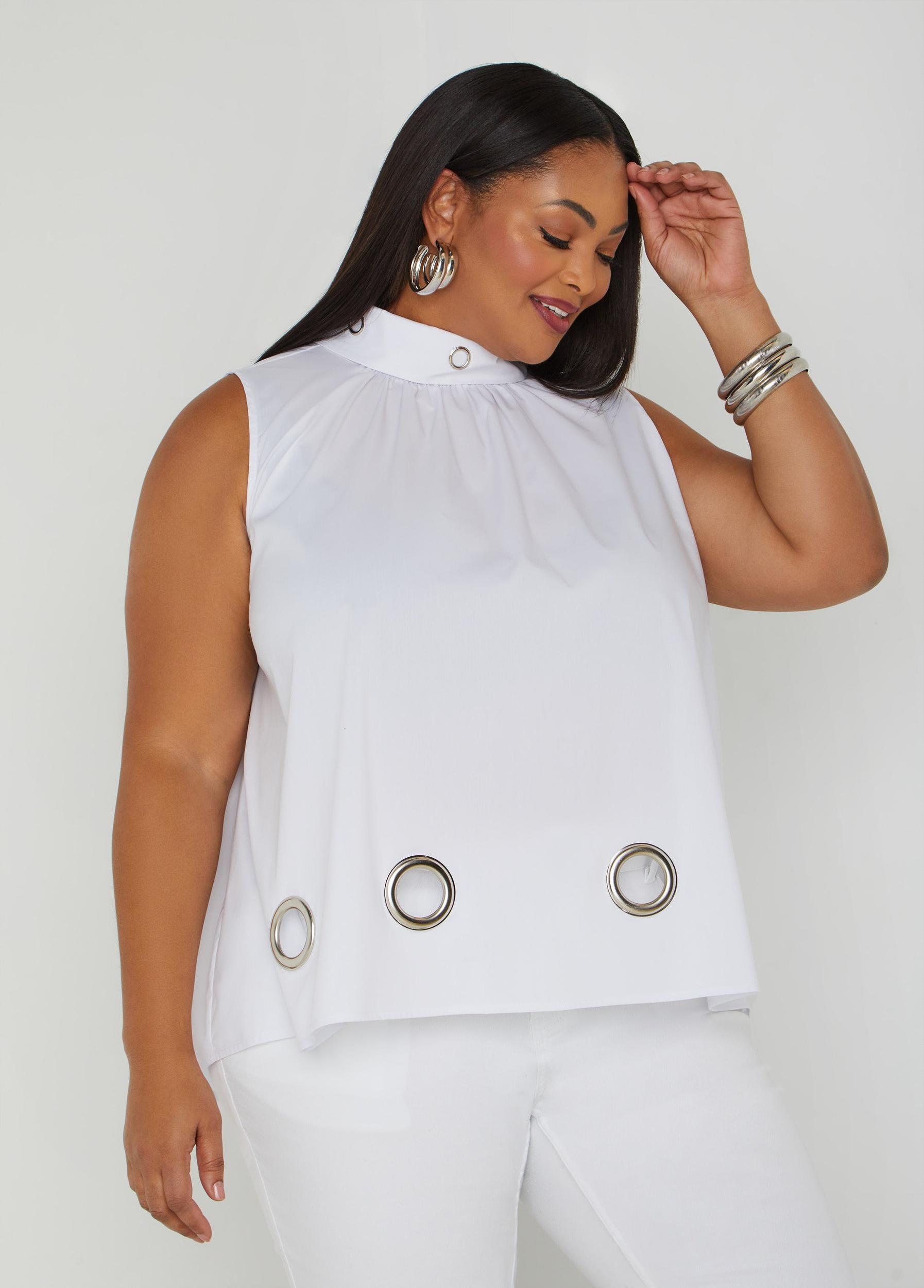 Plus Size Grommet Embellished Poplin Blouse Ashley Stewart Product Image