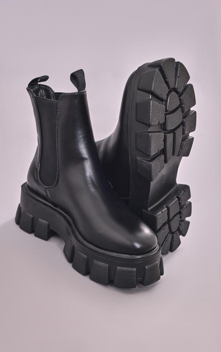Black Chunky Extreme Cleated Chelsea Ankle Boots Product Image