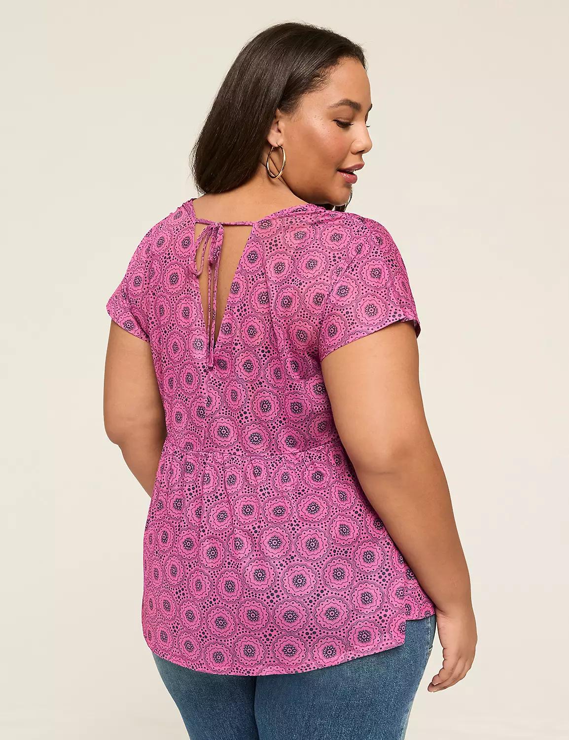 Mesh Cap-Sleeve V-Neck Top Product Image