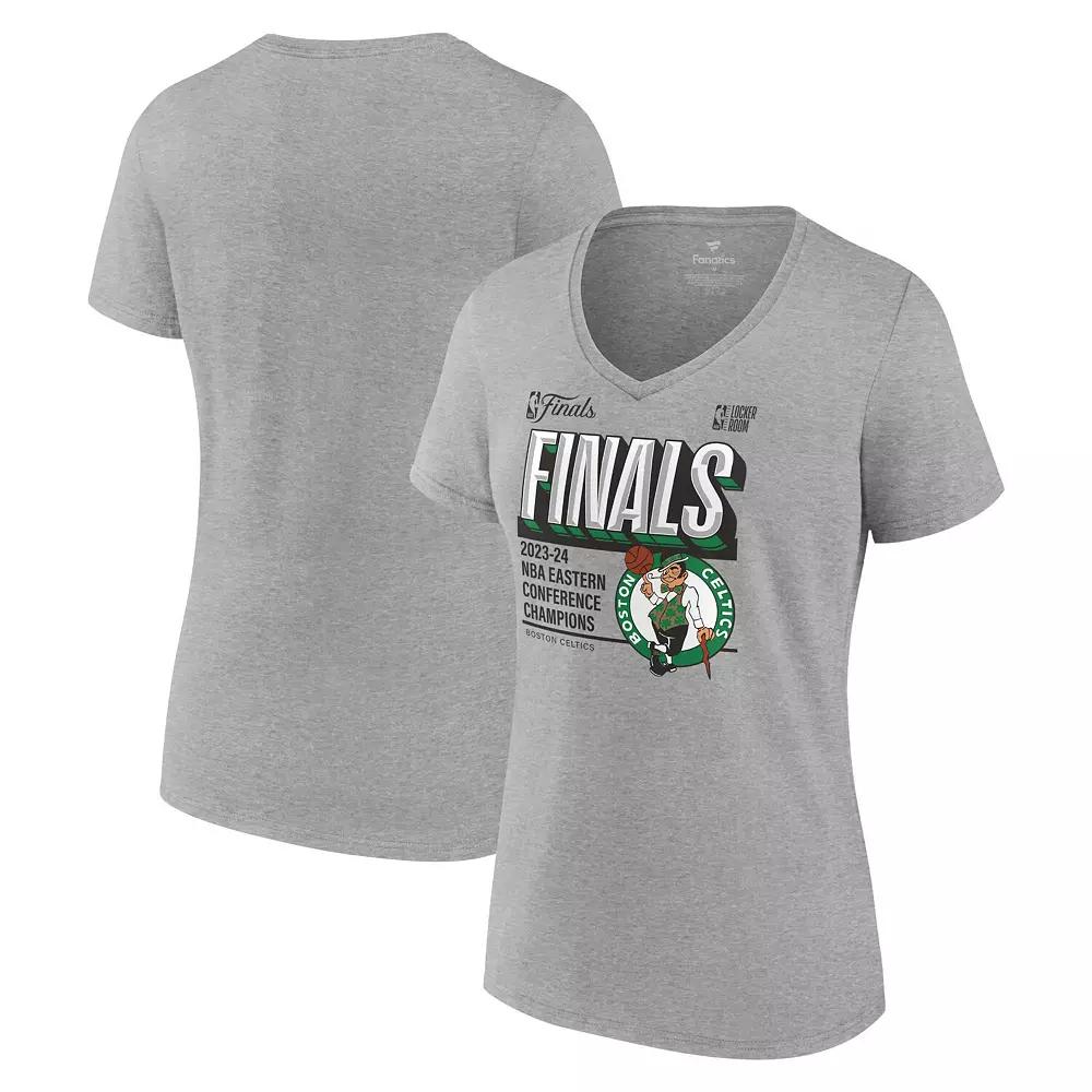 Women's Fanatics Heather Gray Boston Celtics 2024 Eastern Conference Champions Locker Room Plus Size V-Neck T-Shirt, Size: 1XL, Grey Product Image