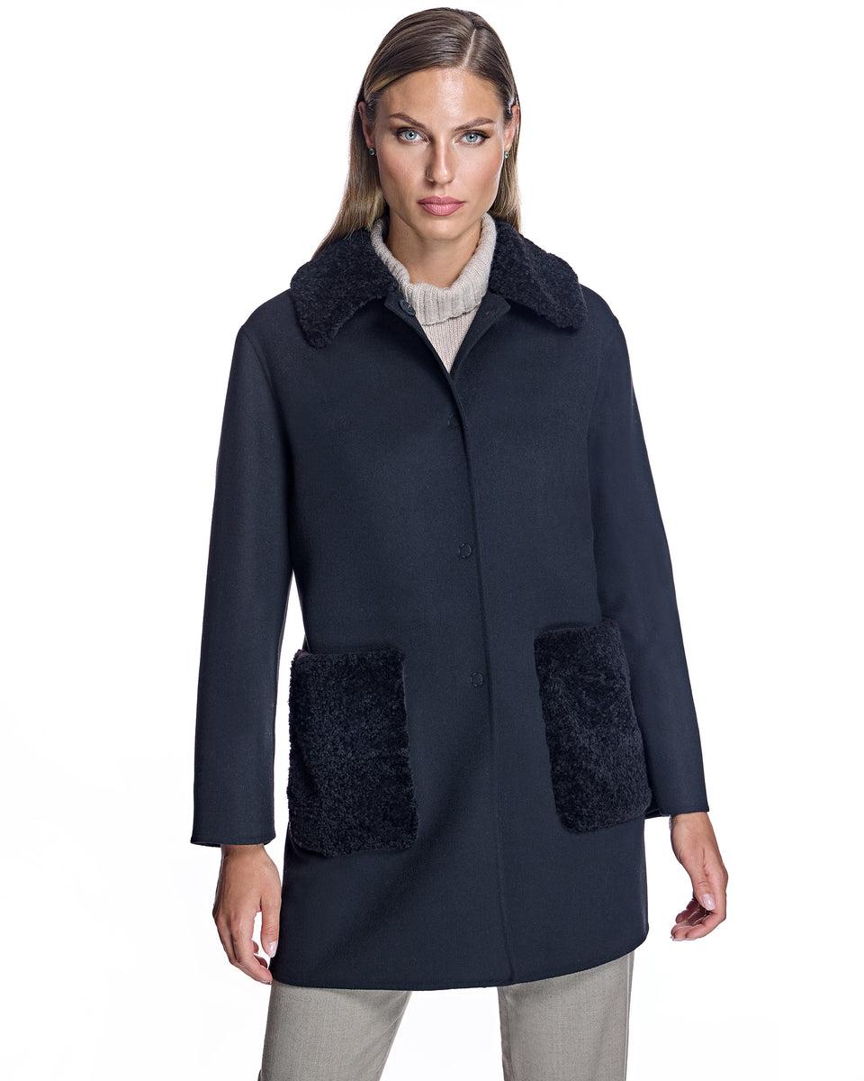 Woolblend Walking Coat with Shearling Trim-Maximilian Product Image