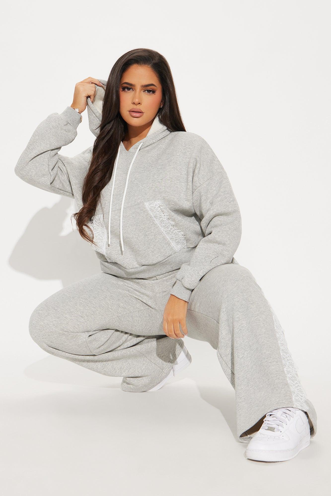 Lacey Fleece Sweatsuit Set - Heather Grey Product Image
