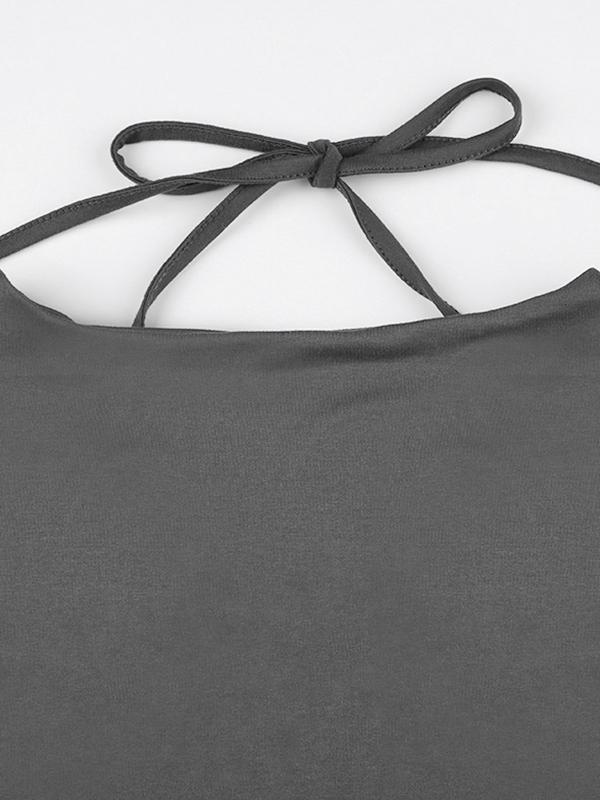 Solid Cutout Halter Long Sleeve Bodysuits Product Image