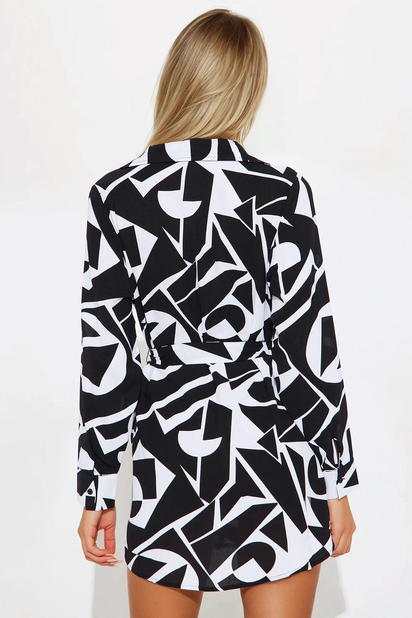 In Tune Belted Mini Shirt Dress - Black/combo Product Image