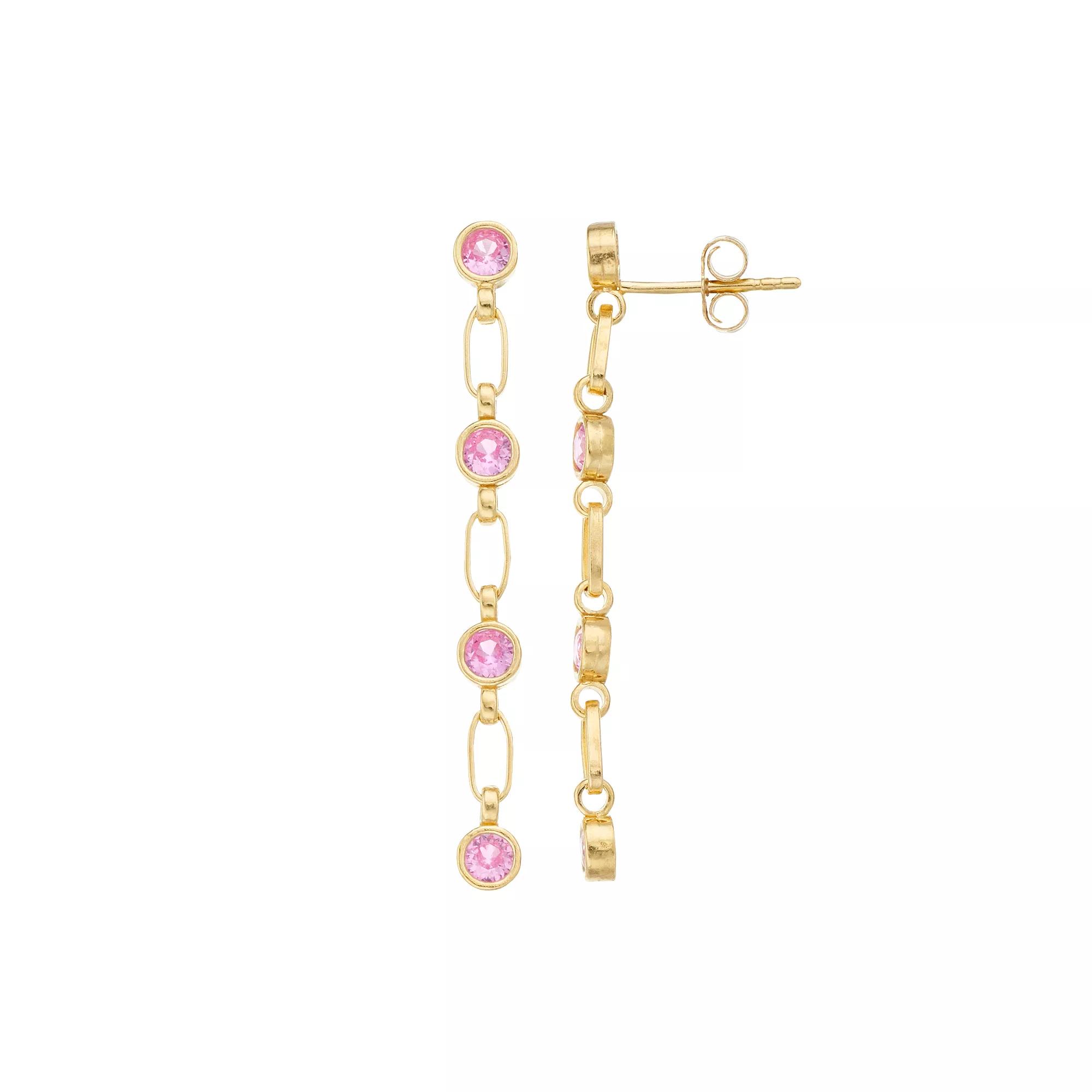 Kristen Kesho Sterling Silver Lab-Created Pink Sapphire Link Drop Earrings, Women's, Gold Tone Product Image