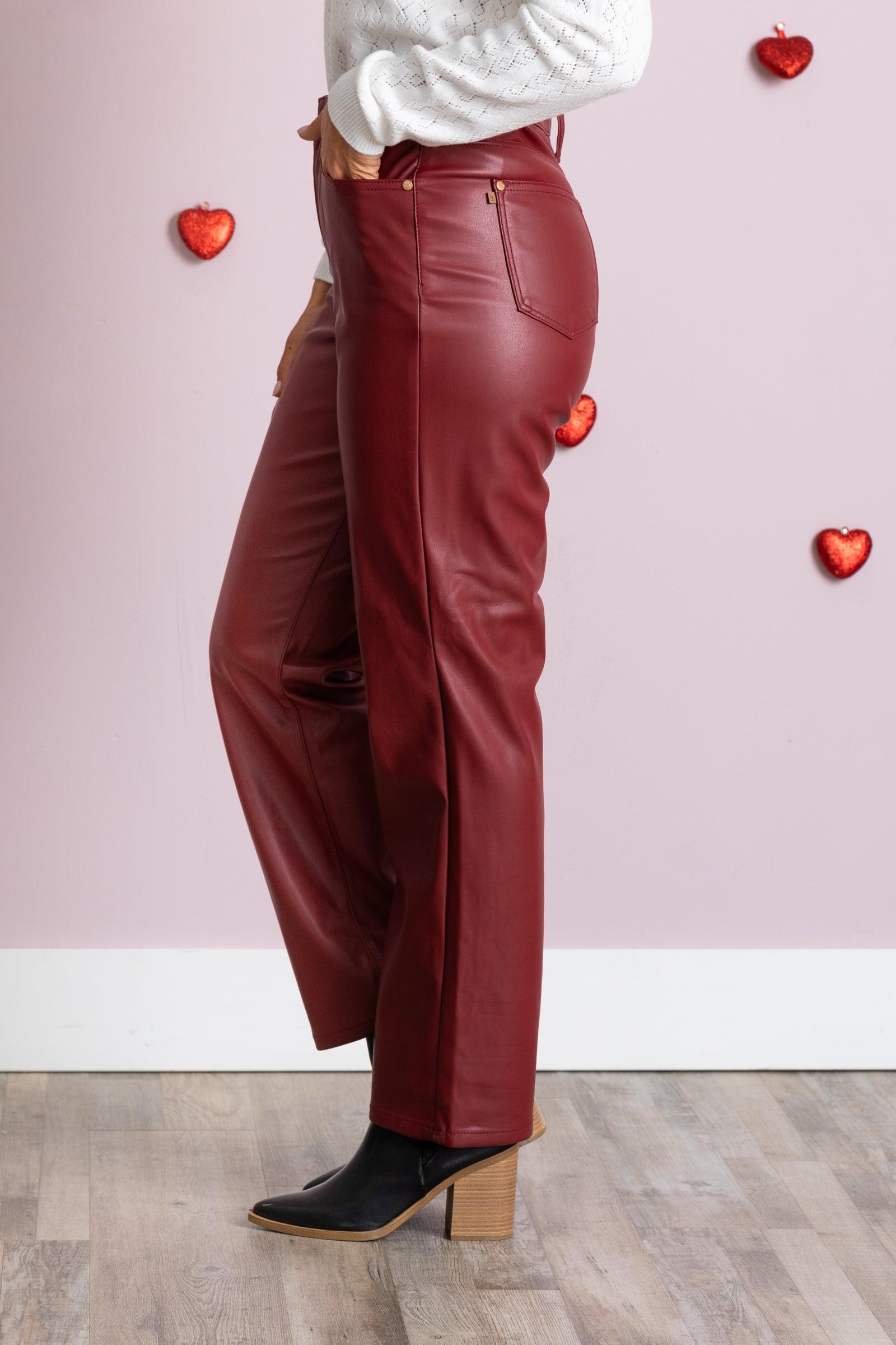 Judy Blue Tummy Control Red Leather Pant Product Image