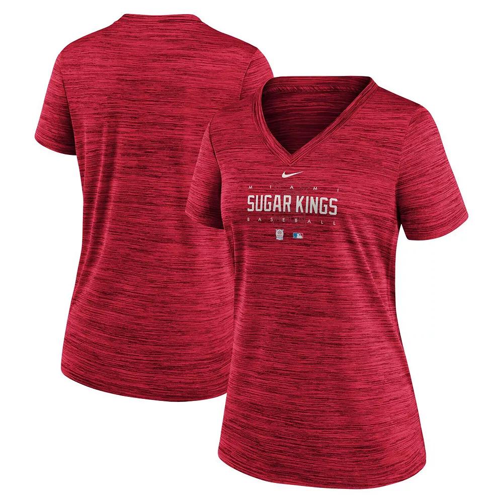Women's Nike Red Miami Marlins City Connect Velocity Practice Performance V-Neck T-Shirt,  Product Image