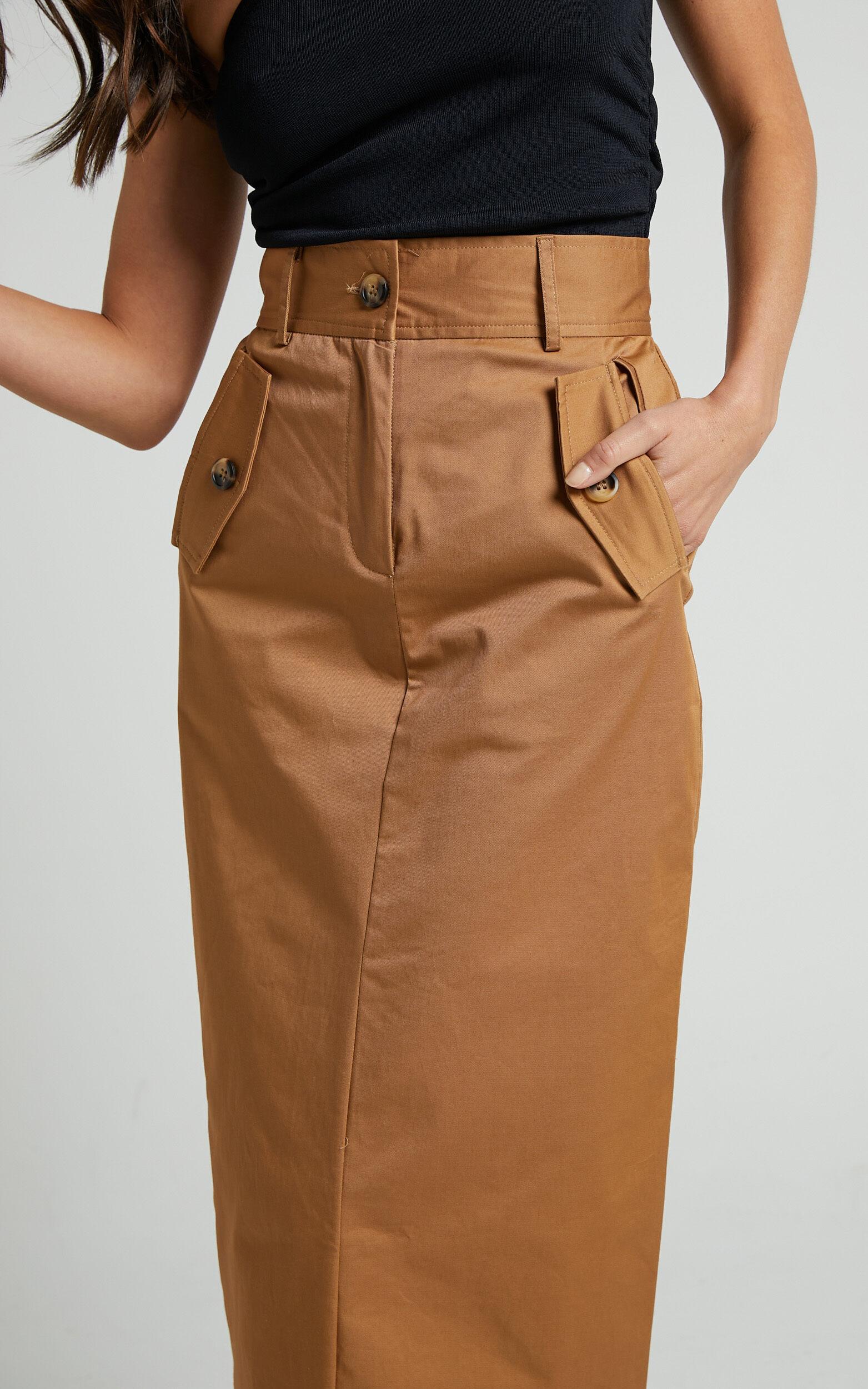Anna Midi Skirt - High Waisted Cargo in Camel Product Image