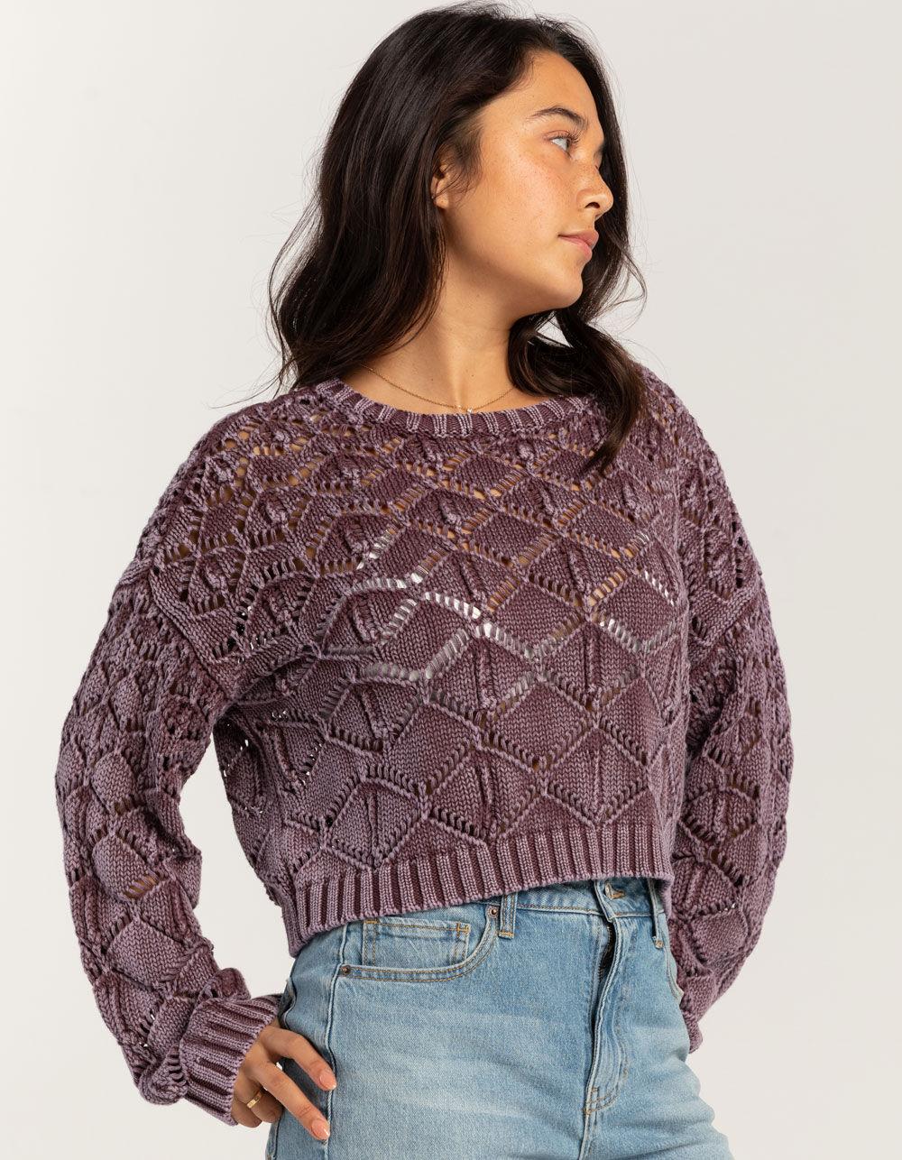 FULL TILT Womens Open Weave Washed Pullover Sweater - PURPLE Product Image
