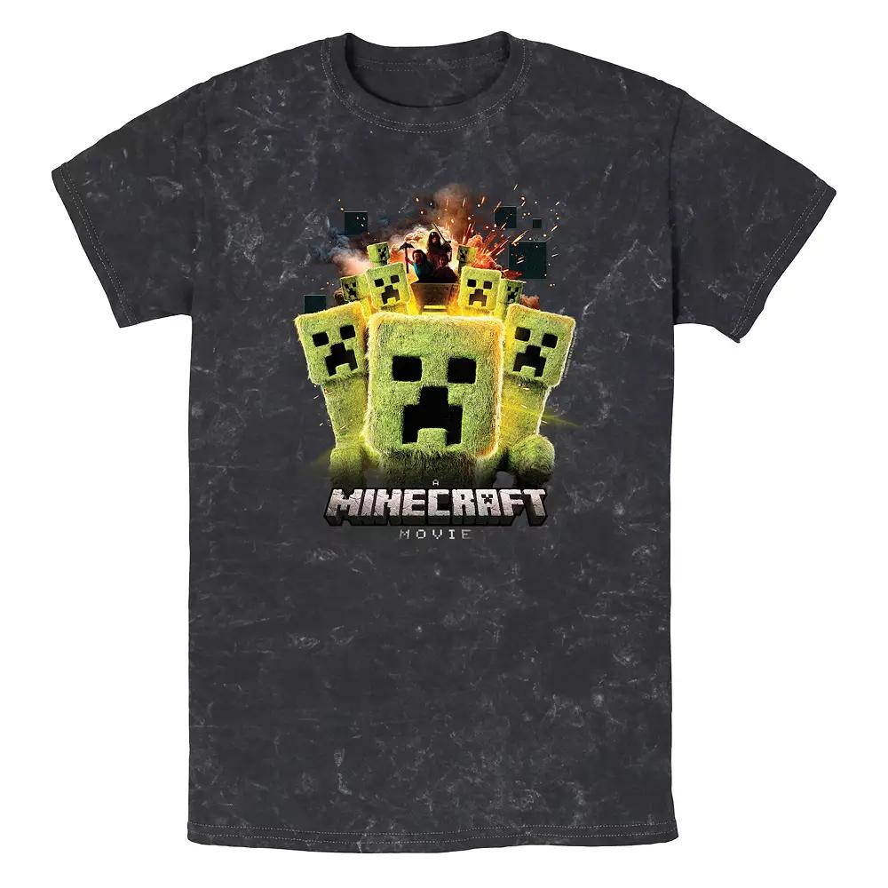 Men's Minecraft Movie Creepers Running Mineral Wash Graphic Tee,  Product Image
