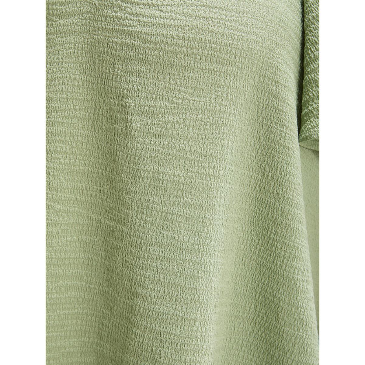 Plus Size Green Plain Notched High Low Hem Ruffle Sleeve Frill Trim Blouse Women Elegant Short sleeve V-neck Dailywear Blouses BloomChic 14-16/1X Product Image