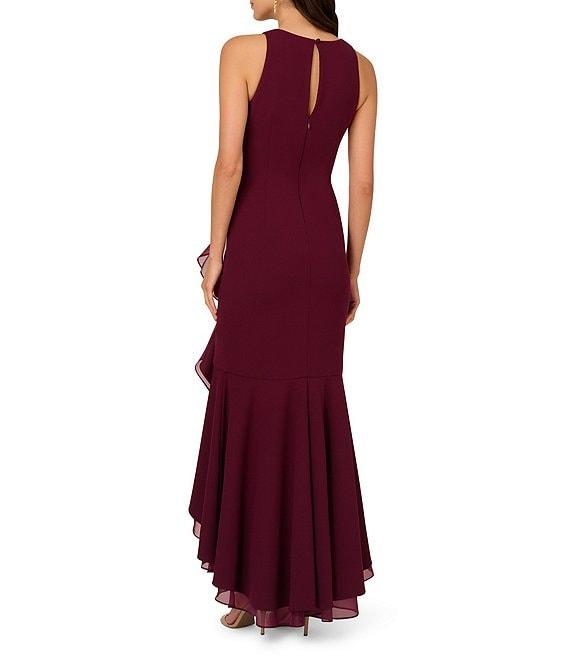 Adrianna Papell Crew Neck Sleeveless Cascading Ruffle High-Low Dress Product Image