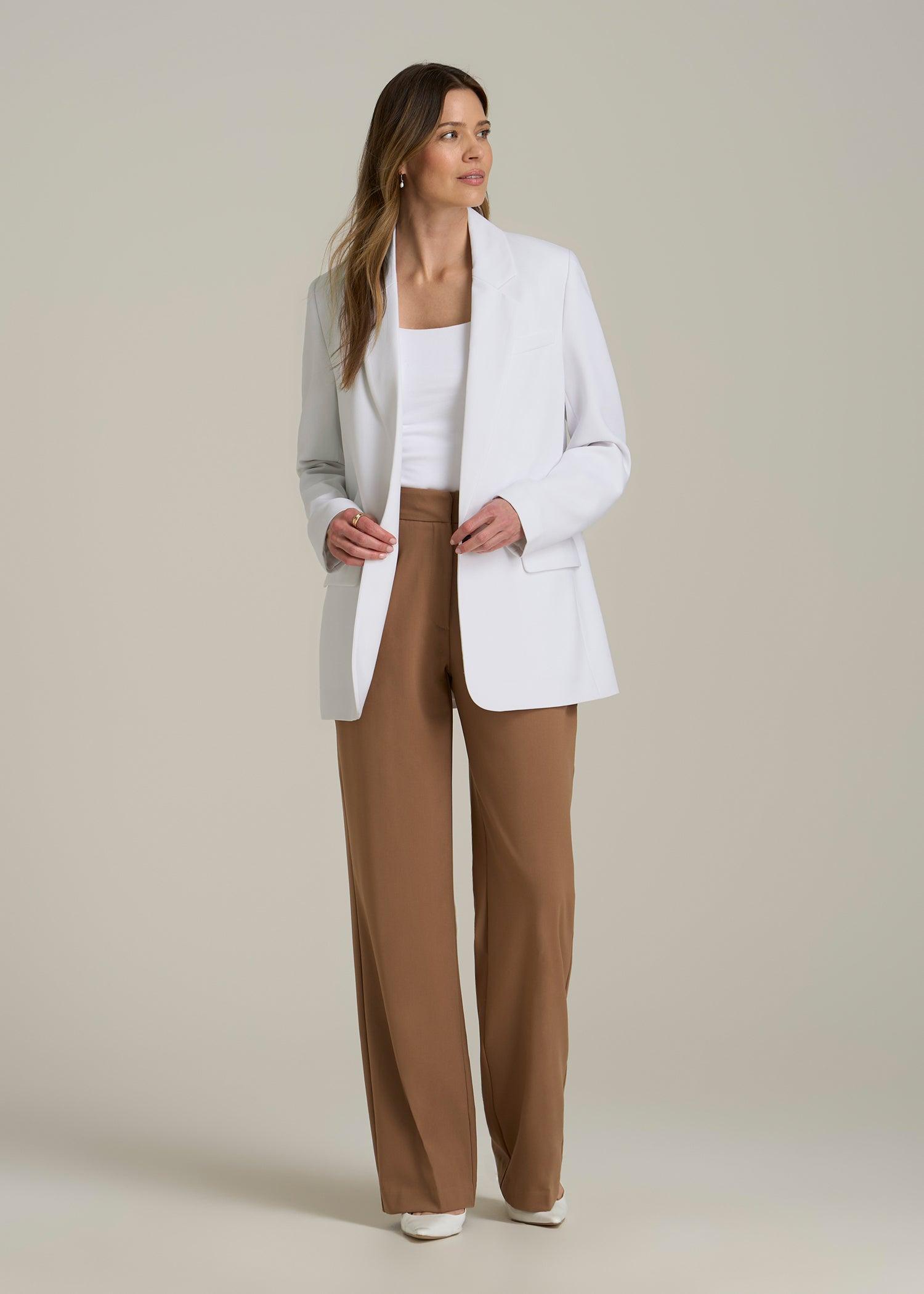 Boyfriend Fit Single-Button Blazer for Tall Women in Optic White Female Product Image