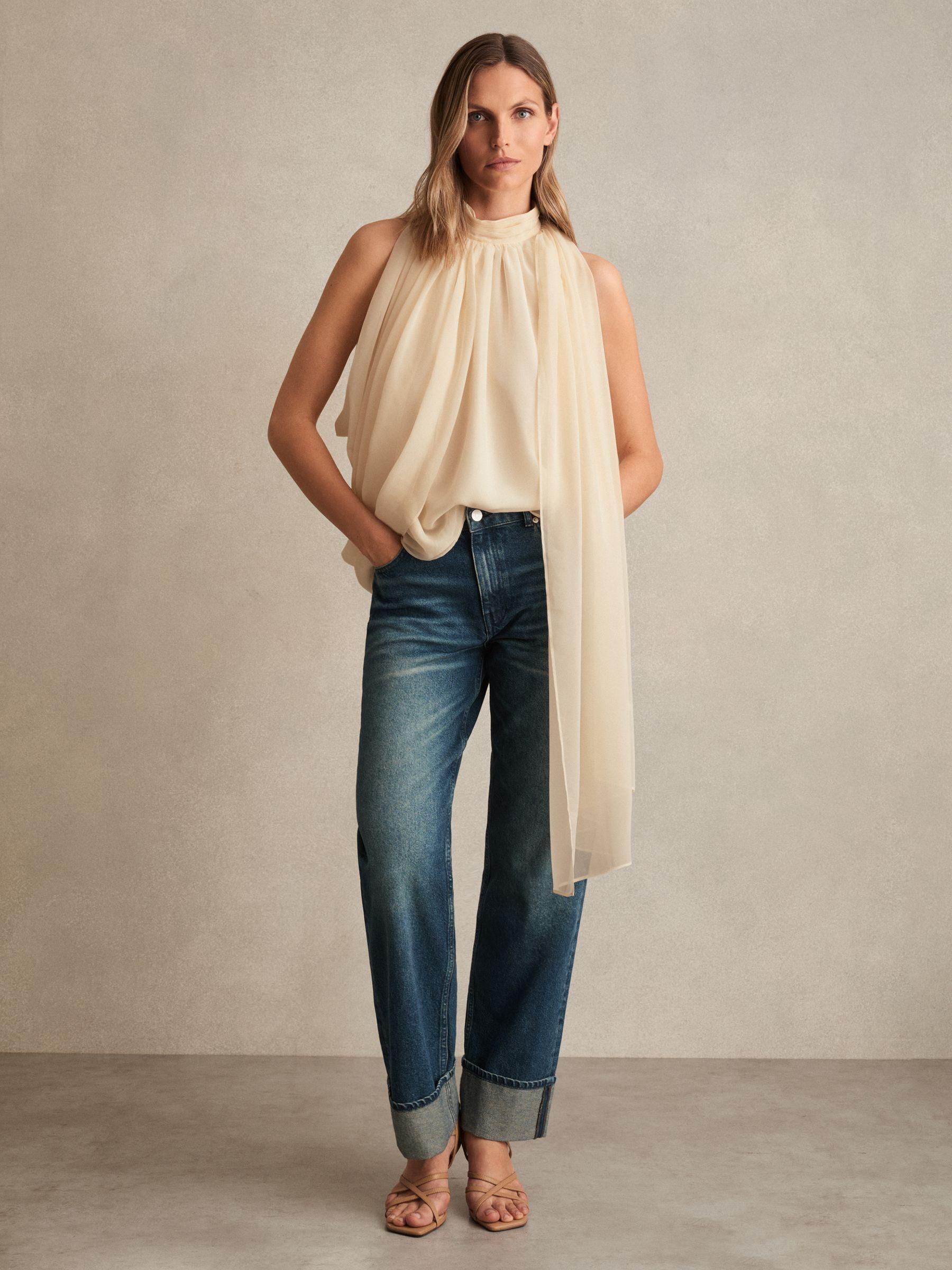 Draped Chiffon Sleeveless Top in Ivory Product Image