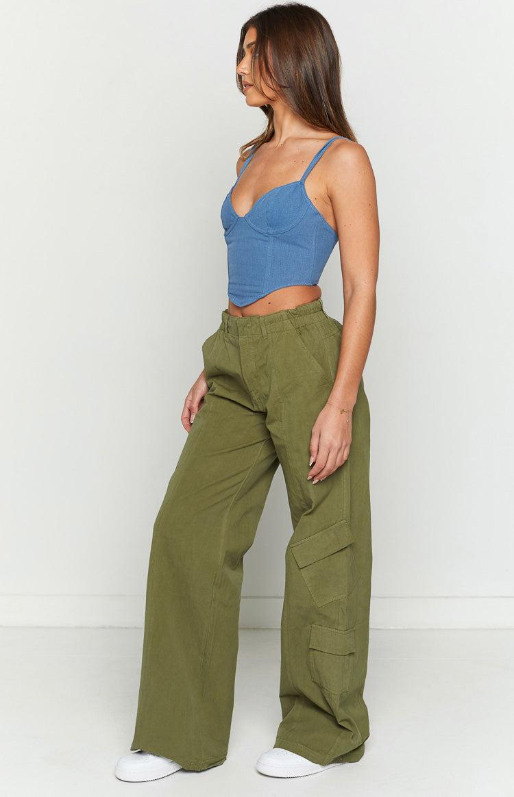 Millie Khaki Low Rise Cargo Trousers Product Image