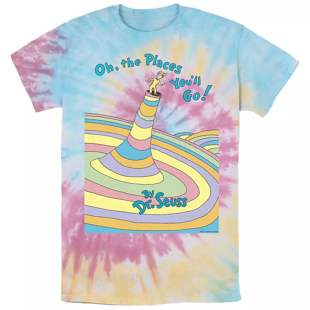 Men's Dr. Seuss Oh The Places You'll Go Tie Dye Graphic Tee, Size: Small, Blue Pink Light Yellow Product Image