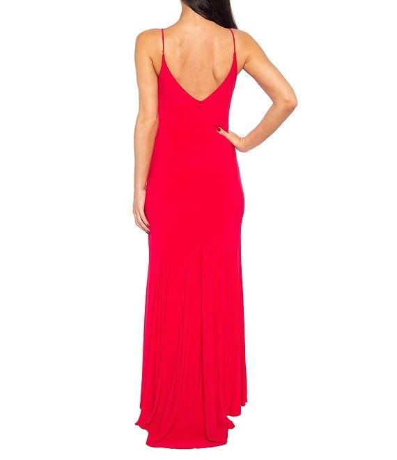 Jump V-Neck Sleeveless Side Slit Long Gown Product Image