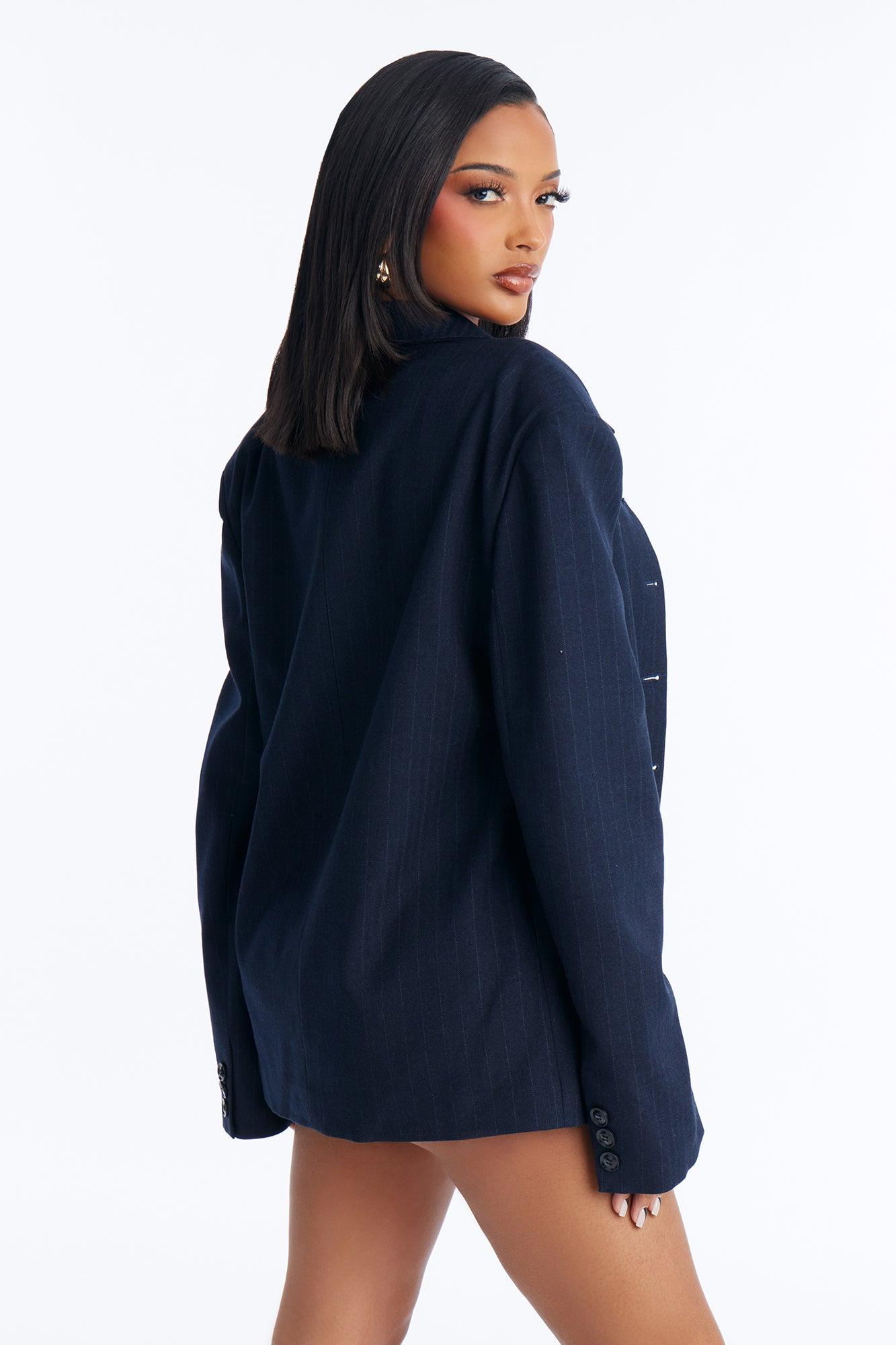 Serena Pinstripe Button Down Blazer - Navy/combo Female Product Image