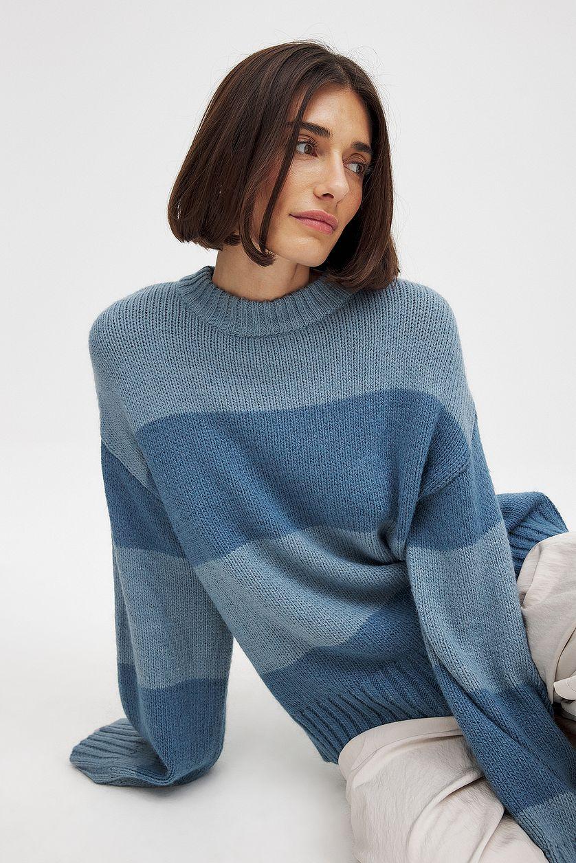 Round Neck Knitted Striped Sweater Product Image