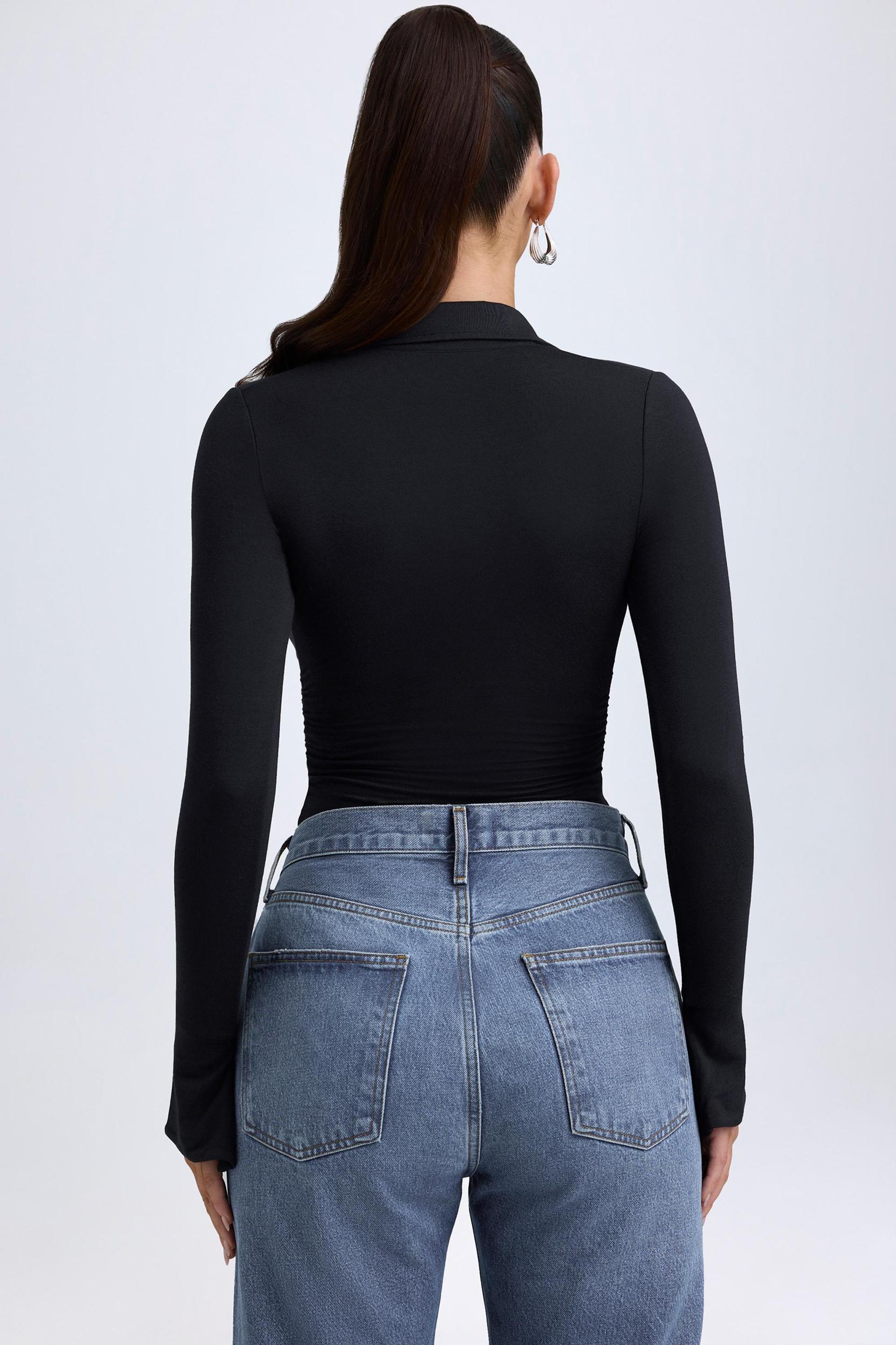 Modal Plunge V-Neck Bodysuit in Black Product Image