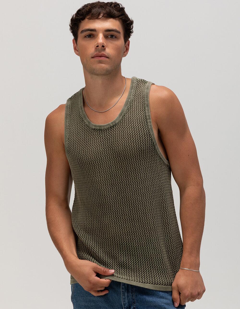 RSQ Mens Crochet Tank Top - OLIVE Product Image