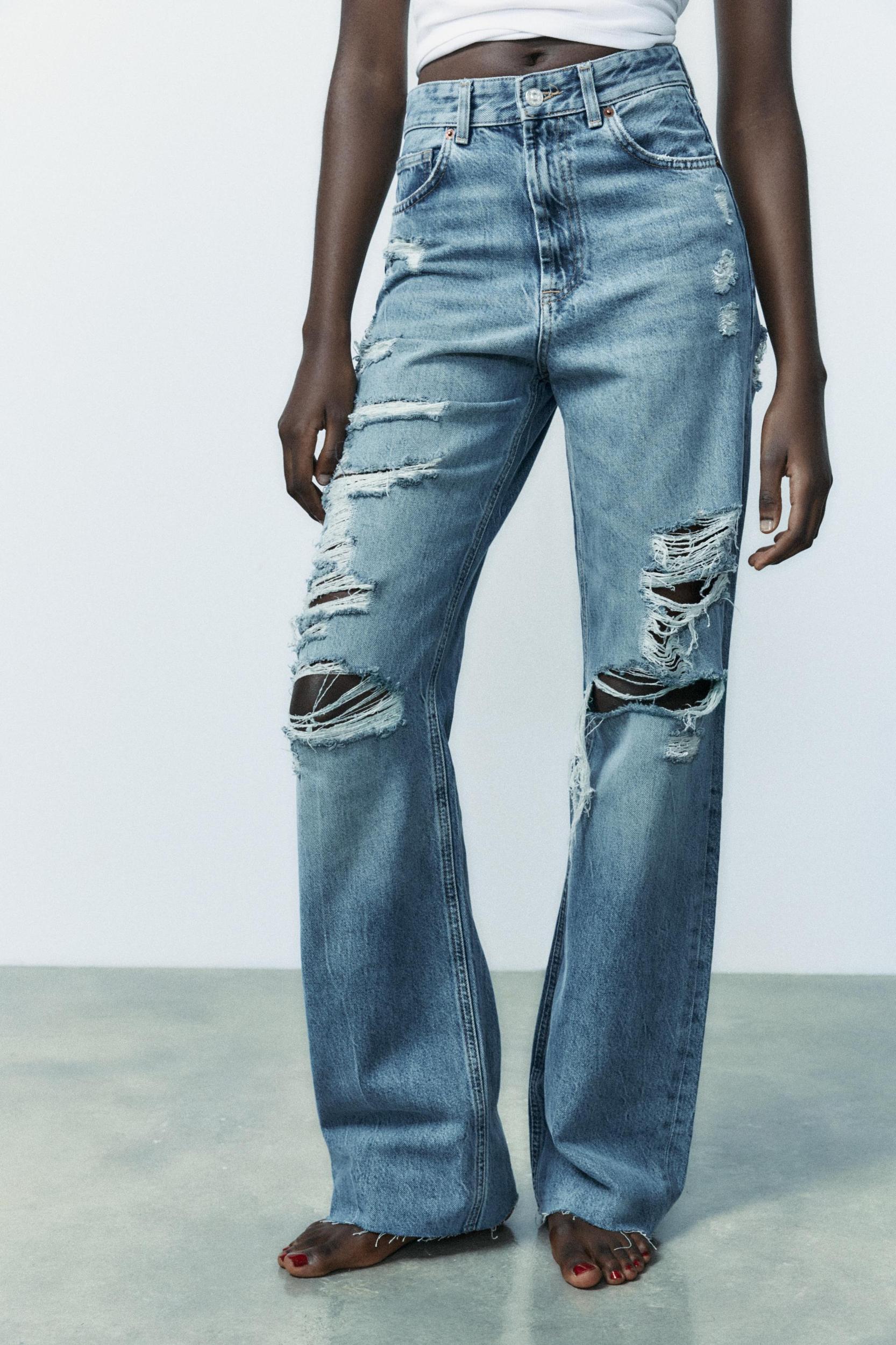 TRF HIGH RISE WIDE LEG RIPPED JEANS Product Image