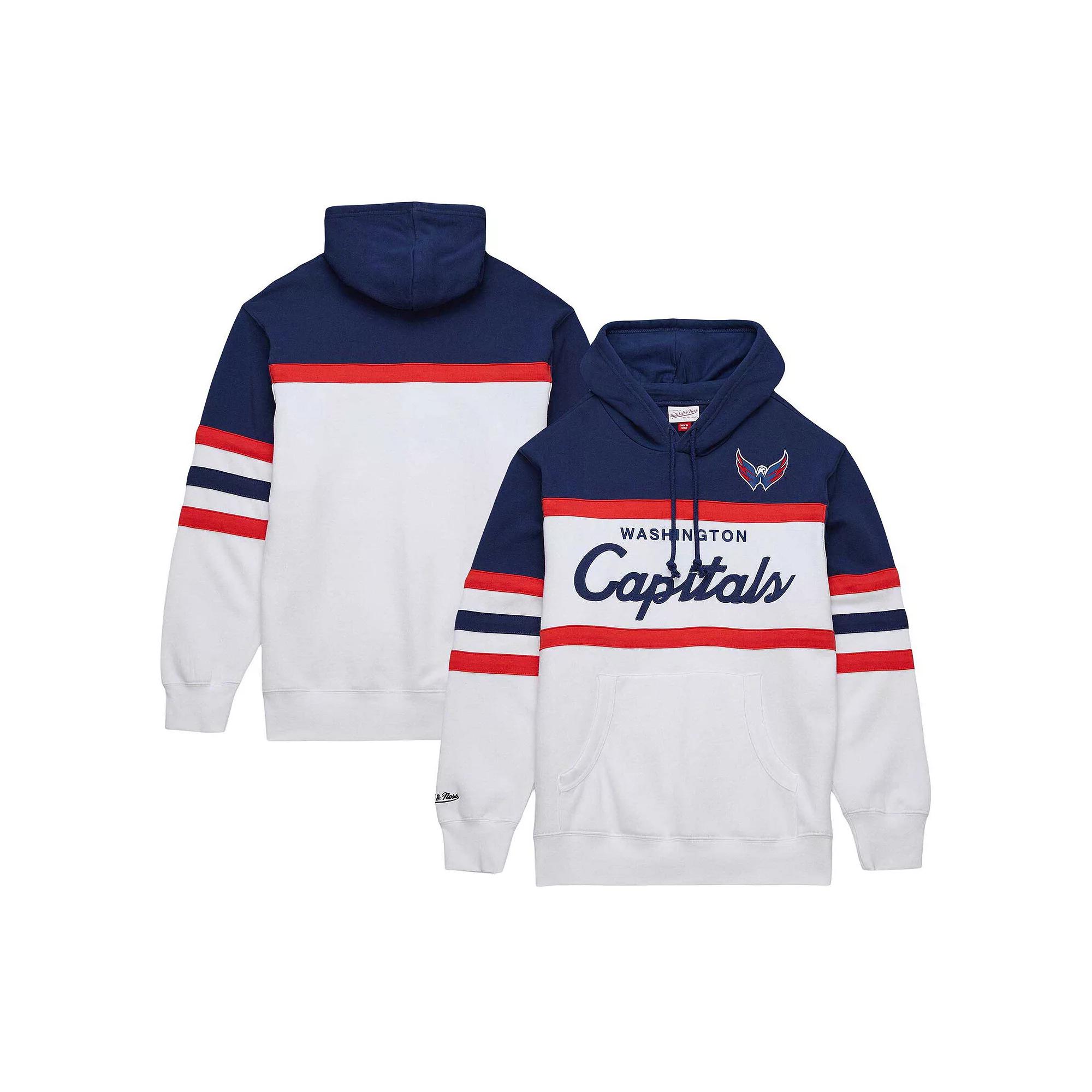 Men's Mitchell & Ness White/Navy Washington Capitals Head Coach Pullover Hoodie,  Product Image