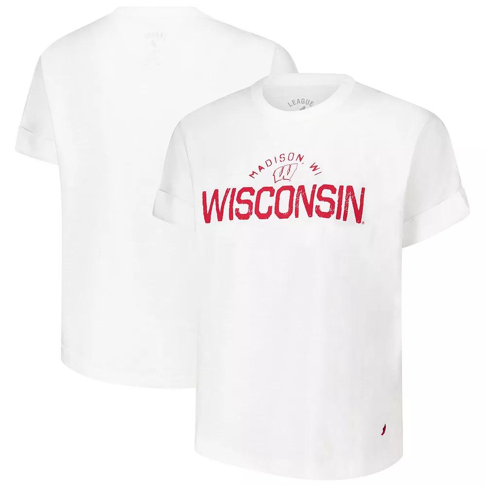 Women's League Collegiate Wear White Wisconsin Badgers Slub Rolled Cuff T-Shirt,  Product Image
