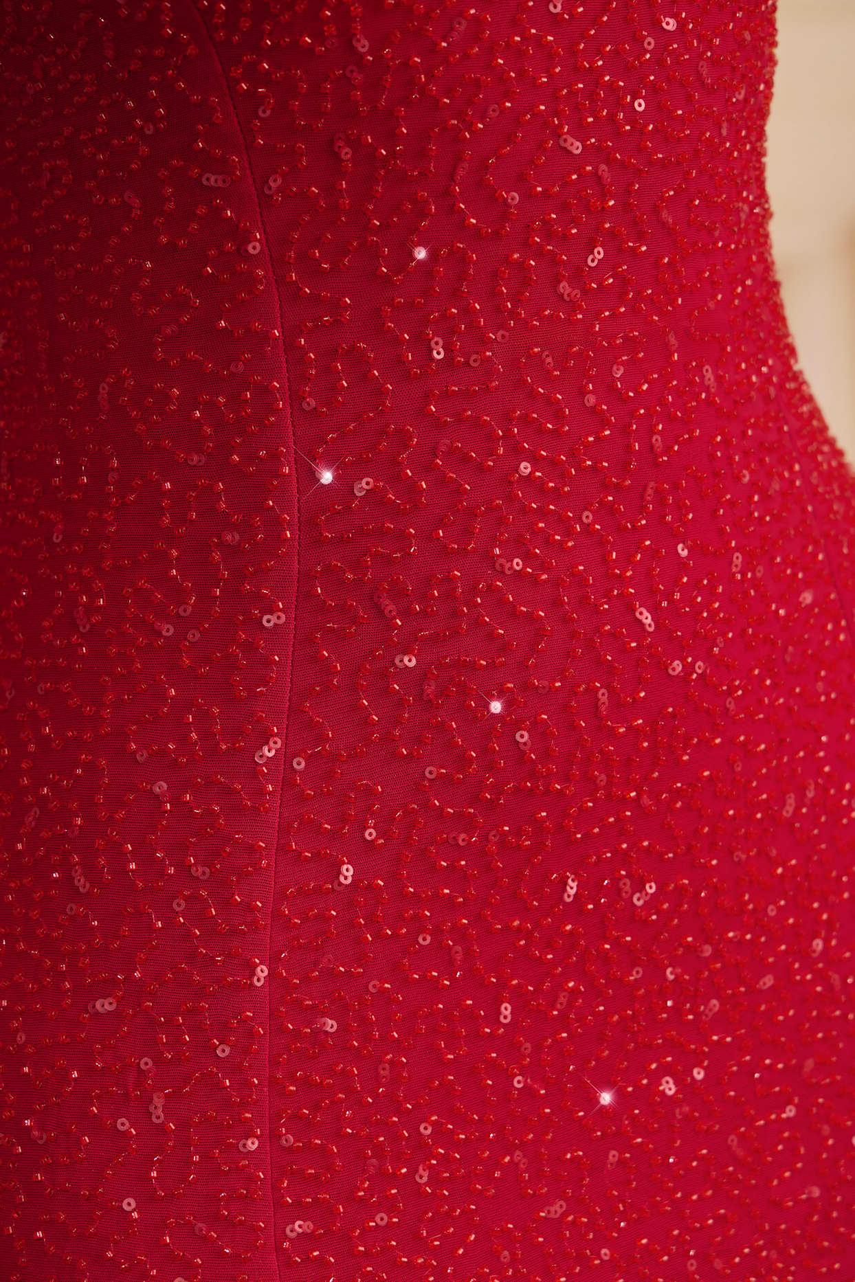 Embellished Strapless Cowl-Neck Maxi Dress in True Red Product Image