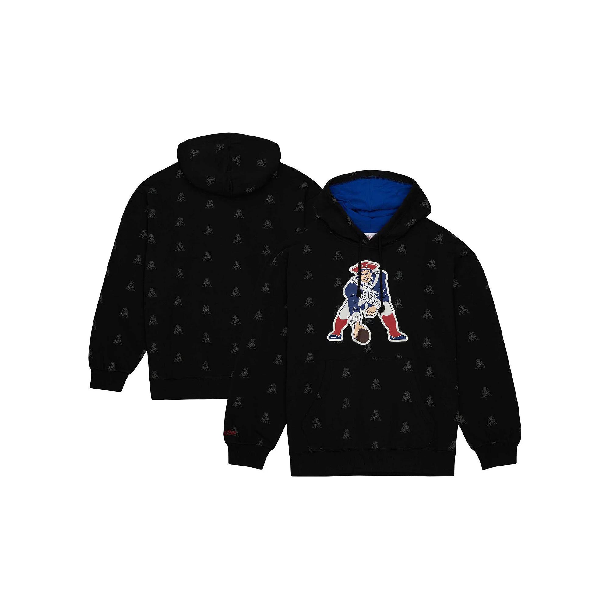 Men's Mitchell & Ness Black New England Patriots Allover Print Fleece Pullover Hoodie, Size: Large Product Image