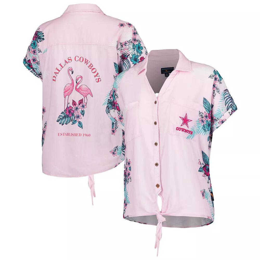 Women's Margaritaville Pink Dallas Cowboys Stadium Tie-Front Button-Up Shirt,  Product Image