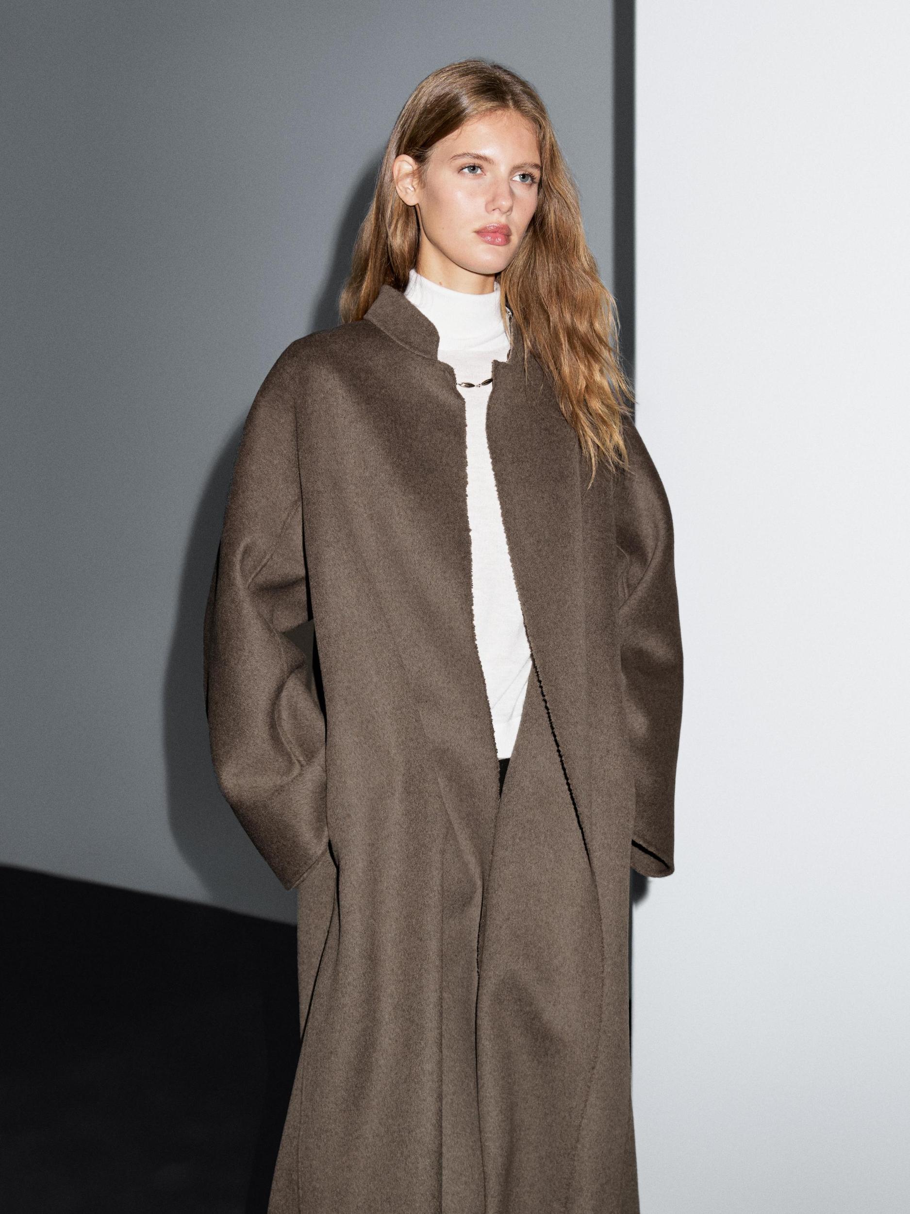 Long open wool blend coat Product Image