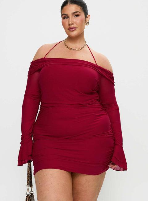 Taylon Off The Shoulder Mini Dress Red Curve Product Image