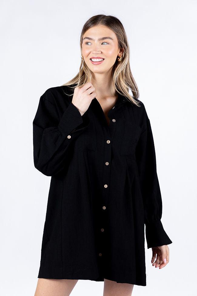 Write This Down Black Button Up Shirt Dress FINAL SALE Product Image