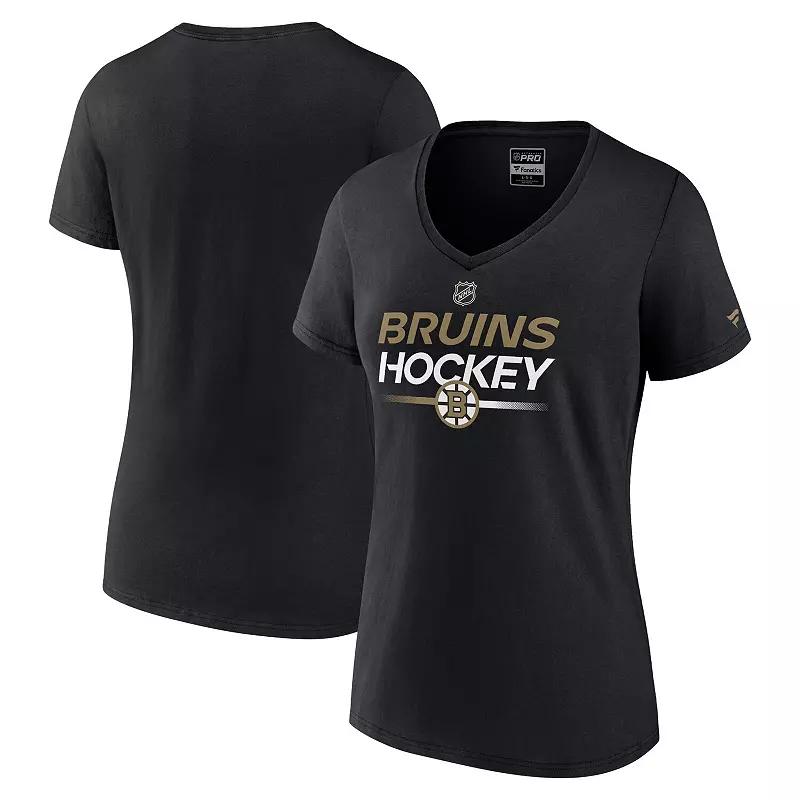 Women's Fanatics Branded Black Boston Bruins Authentic Pro V-Neck T-Shirt,  Product Image