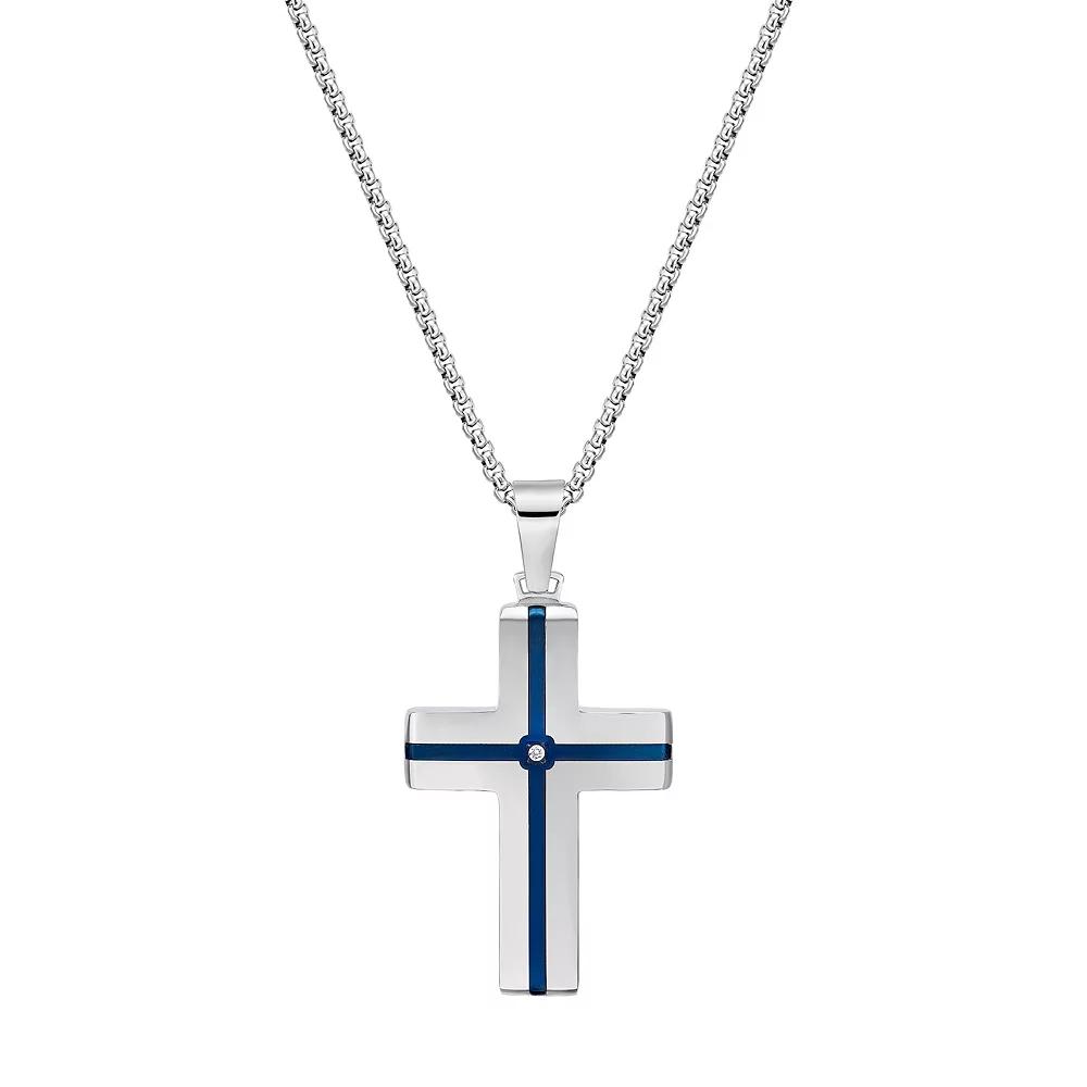 LYNX Stainless Steel Cubic Zirconia Men's Cross Pendant, Size: 24", Two Tone Product Image