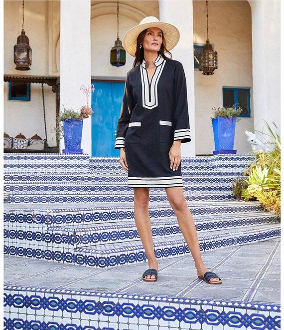 Karen Kane Mykonos Mandarin Collar Split V-Neck Long Sleeve Dress Product Image