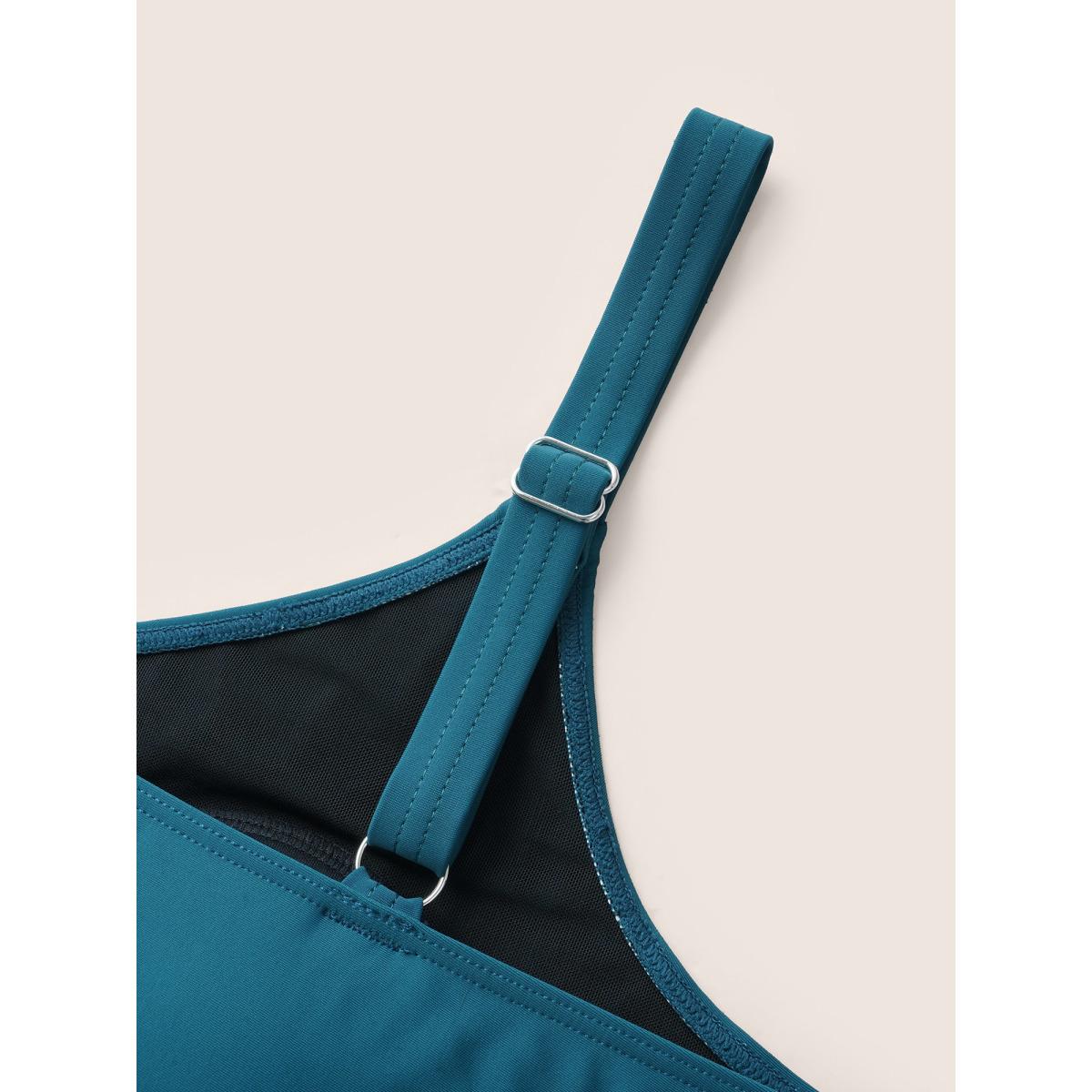 Plus Size U Neck Solid Fixed Cups Swim Top Women's Swimwear Cyan Beach Non High stretch Bodycon Heart neckline Curve Swim Tops BloomChic 10/M Product Image