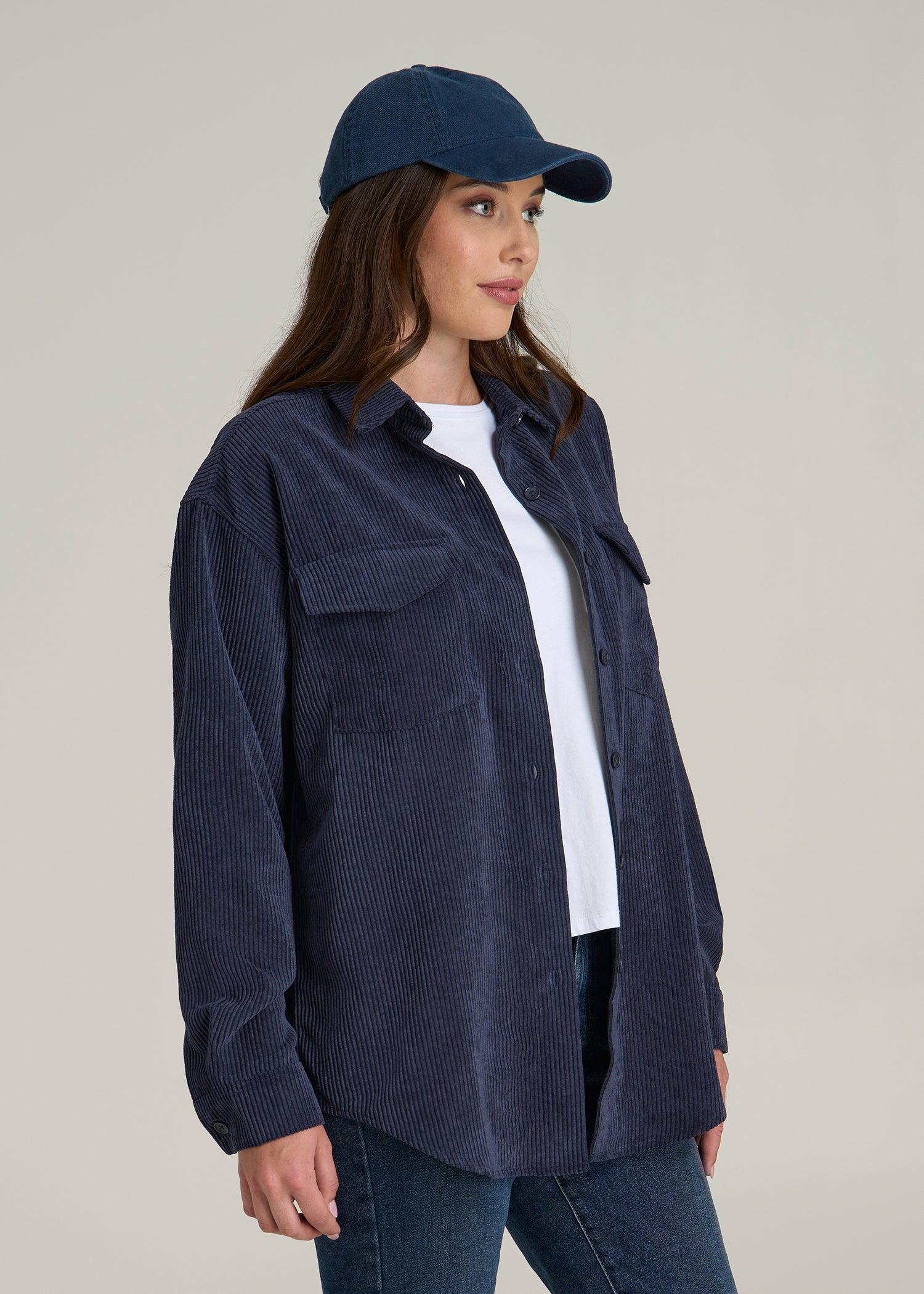 Corduroy Button Shirt for Tall Women in Navy Female Product Image