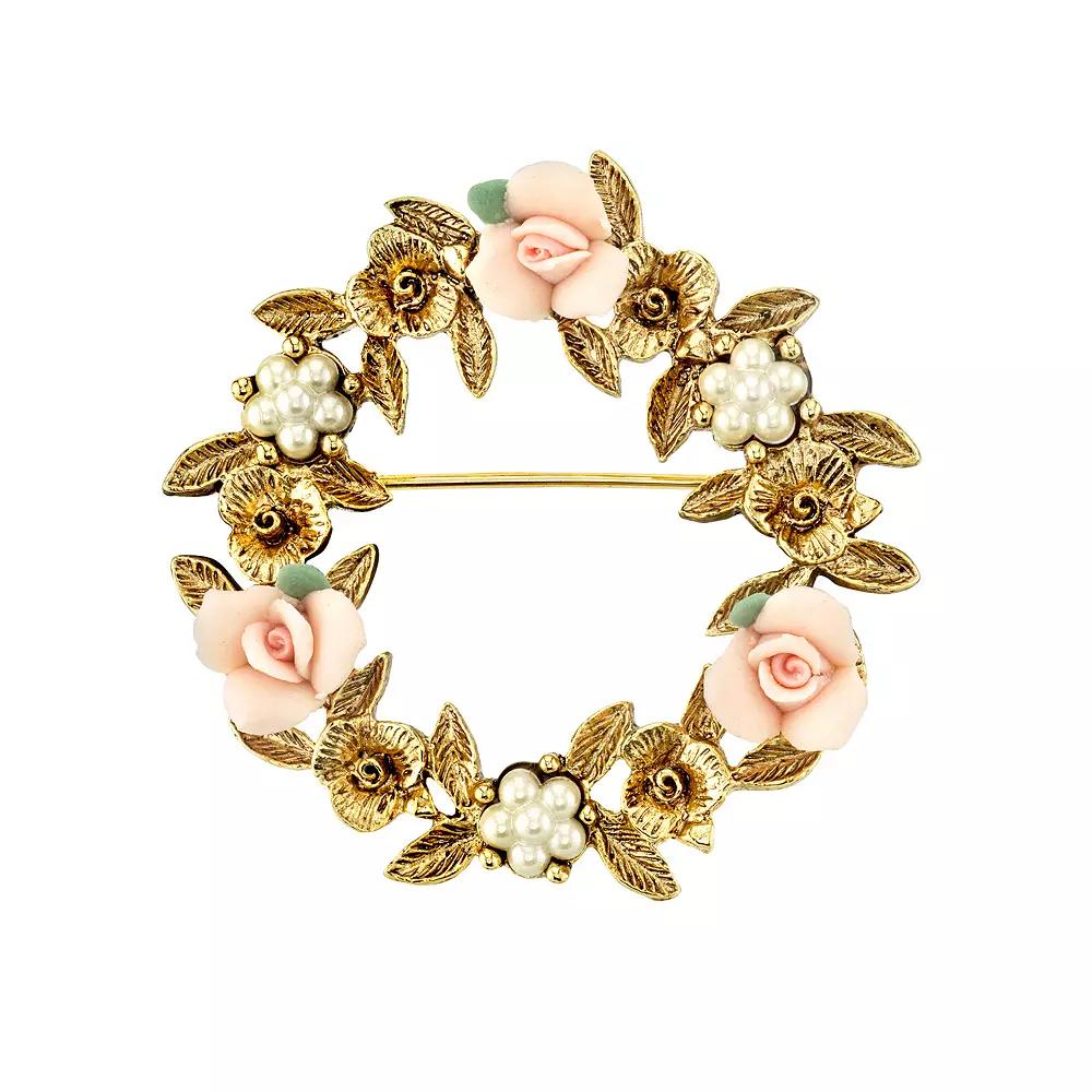 1928 Porcelain Rose Wreath Pin, Womens, Multicolor Product Image