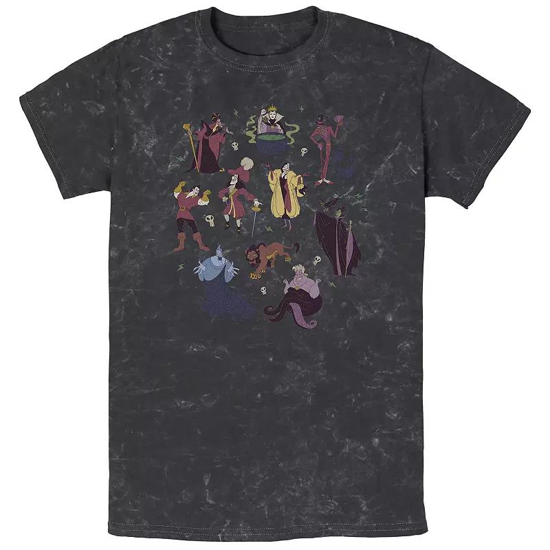 Disney Villains Men's Group Shot Doodles Mineral Wash Graphic Tee,  Product Image