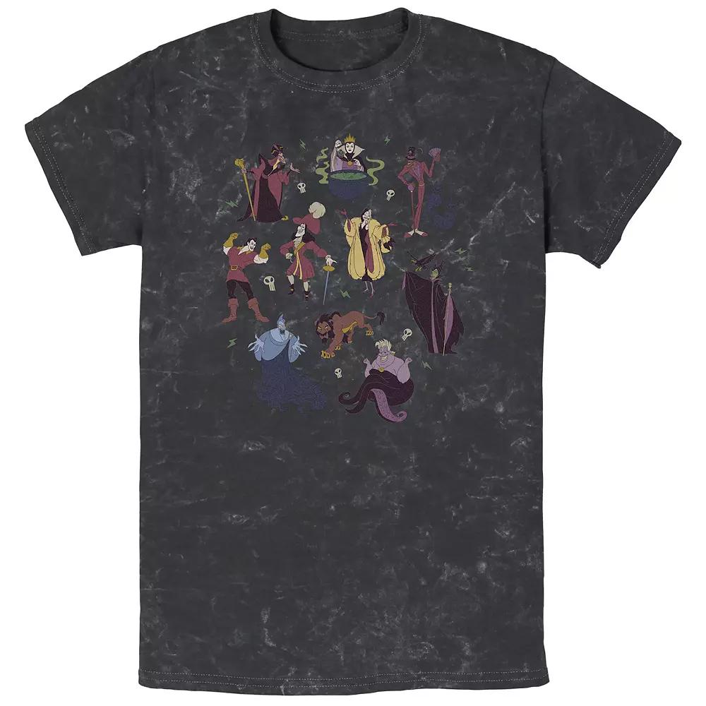 Disney Villains Men's Group Shot Doodles Mineral Wash Graphic Tee,  Product Image