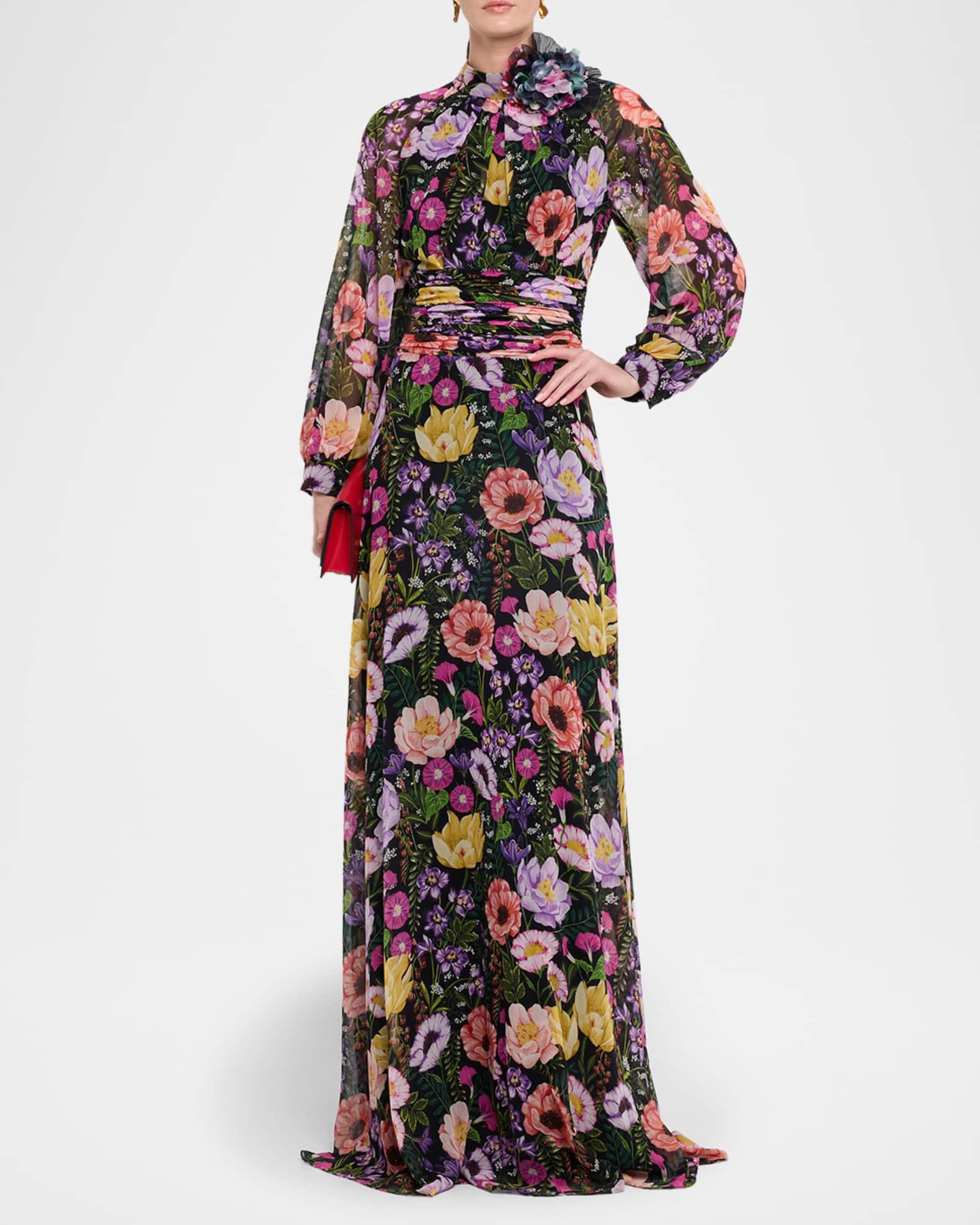Floral-Print Chiffon Gown Product Image