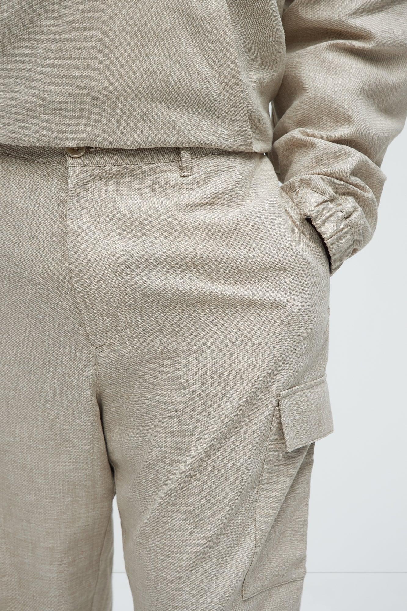 Slim Bahamas Linen Cargo Jogger - Stone Product Image