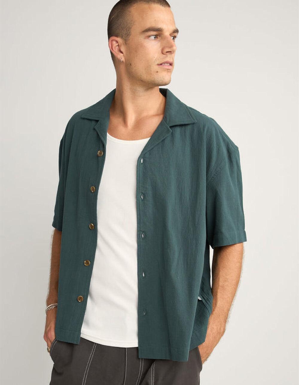 RHYTHM Relaxed Texture Mens Button Up Shirt - TEAL GREEN Product Image