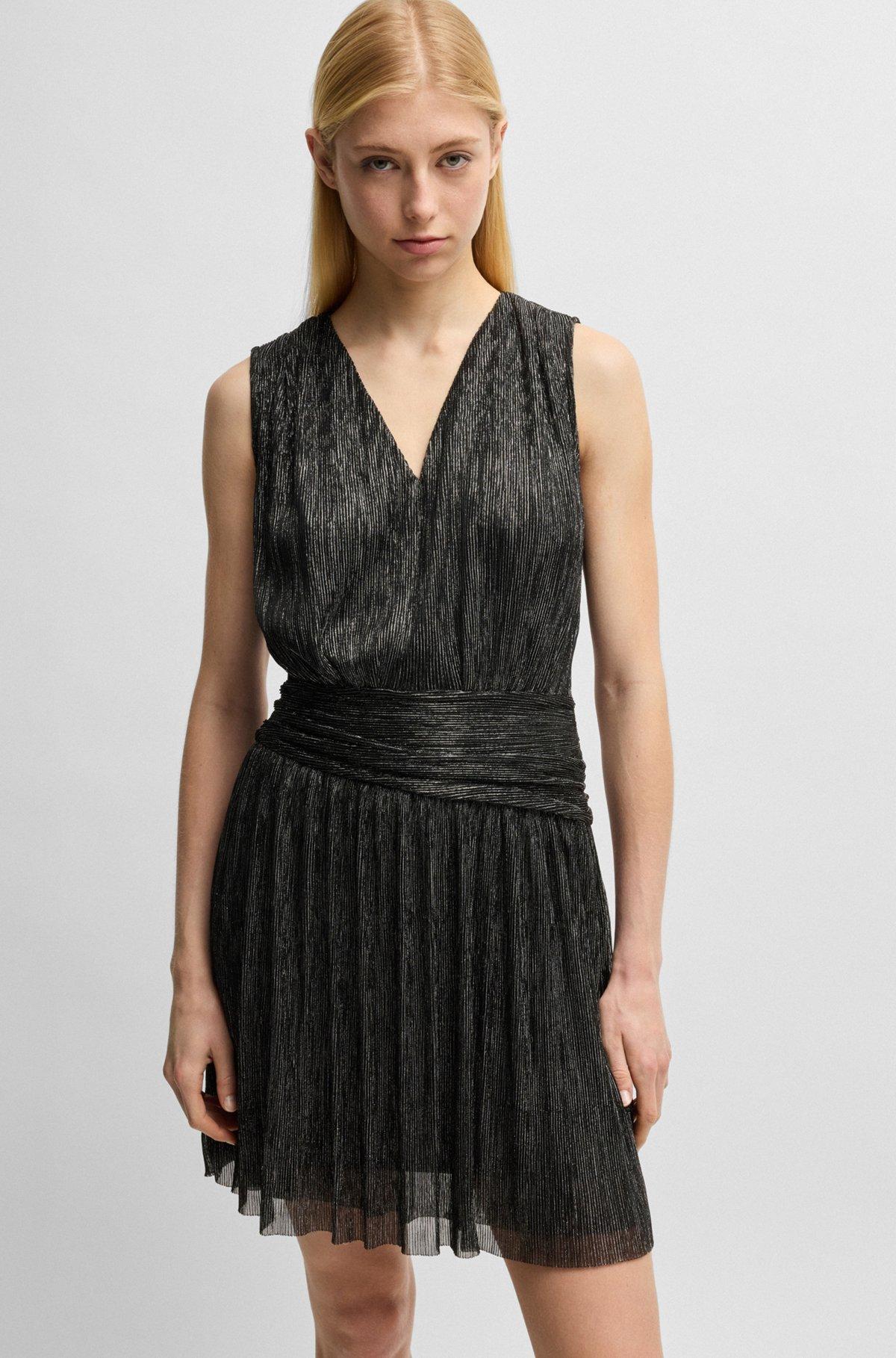 Plissé pleat wrap-front dress with ruffle hem Product Image