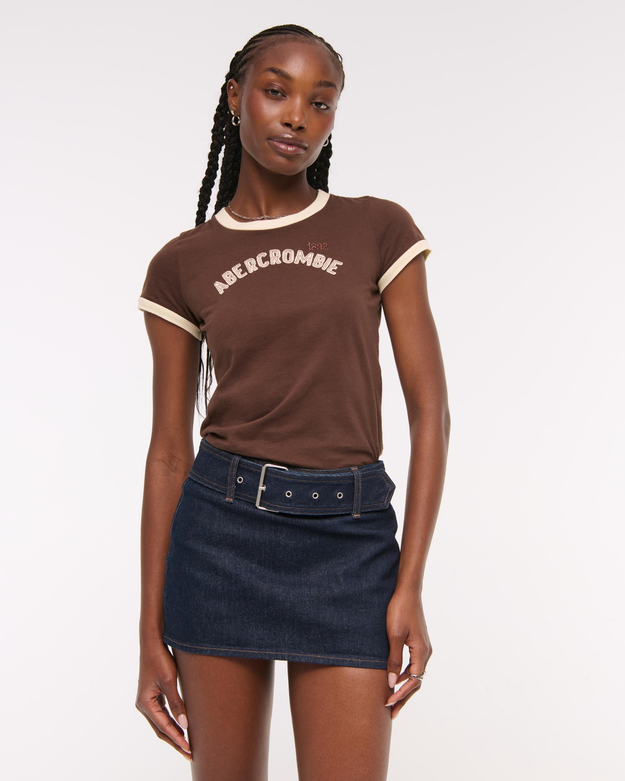 Mid Rise Belted Denim Mini Skort Product Image