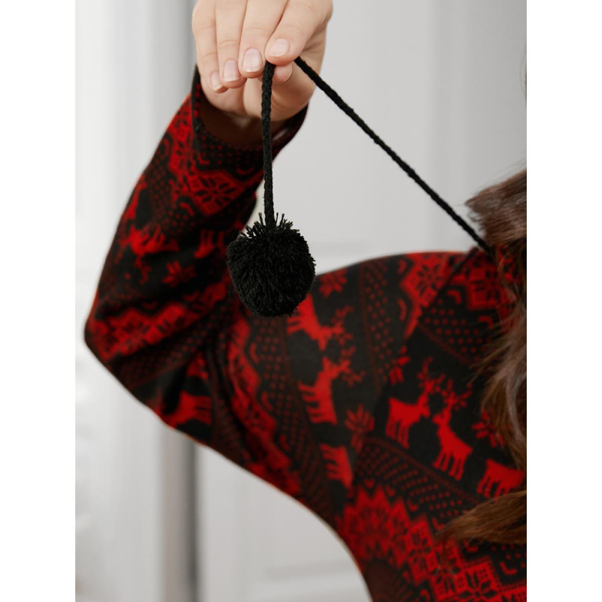 Plus Size Elk & Snowflake Print Pocket Drawstring Zipper Hooded Jumpsuit Women Scarlet Elegant Graphic-Halloween Zipper Hooded Pocket Loungewear BloomChic 14-16/1X Product Image