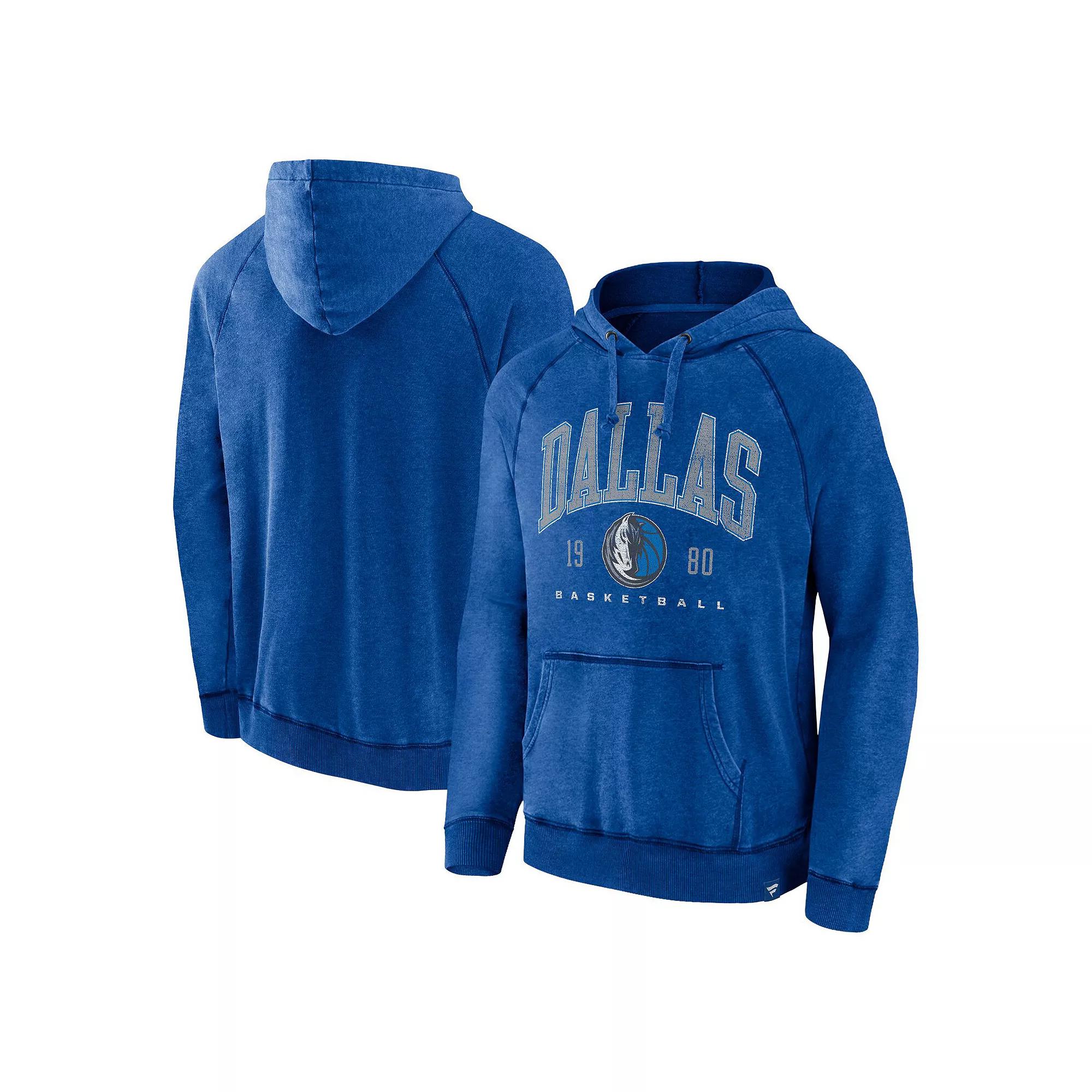 Men's Fanatics Branded Heather Blue Dallas Mavericks Foul Trouble Snow Wash Raglan Pullover Hoodie, Size: Large, Team Product Image