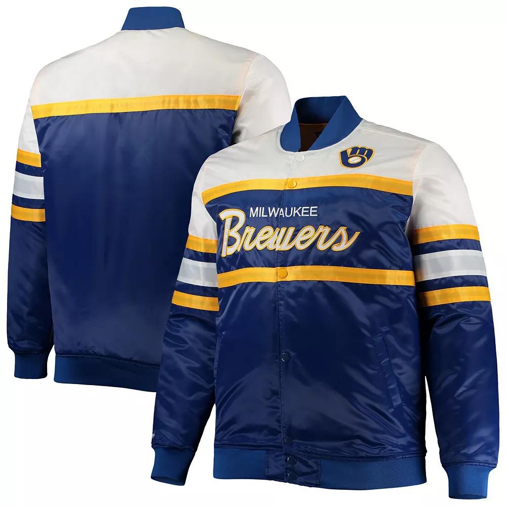 Men's Mitchell & Ness Royal/Gold Milwaukee Brewers Big & Tall Coaches Satin Full-Snap Jacket, Size: 3XLT, Blue Product Image